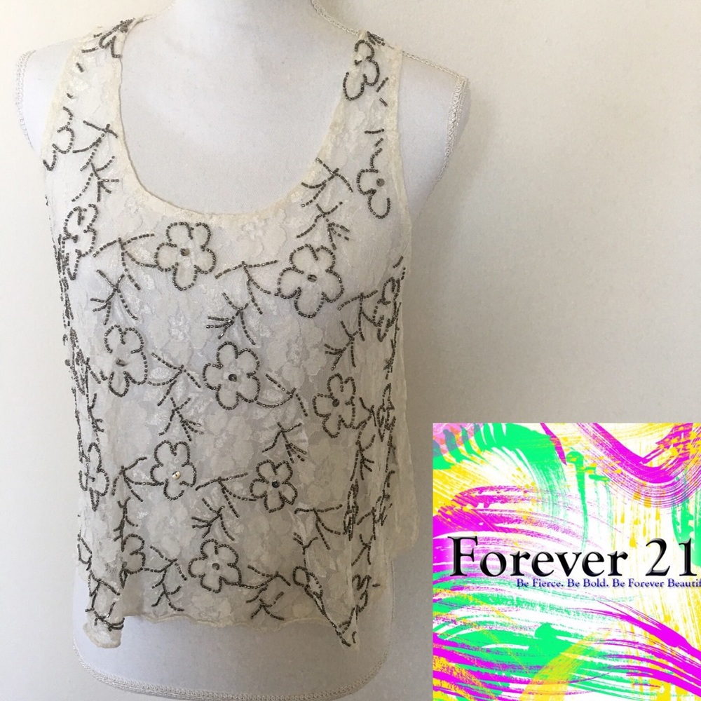 Forever 21 Beaded White Cropped Top